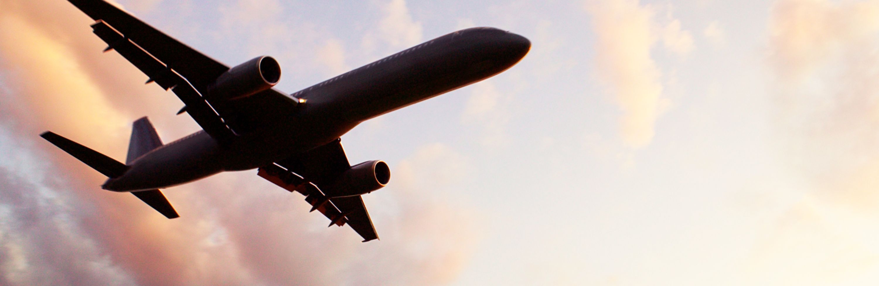 airplane flying at sunset